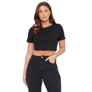 Be You Womens/Ladies Plain Ribbed Regular Crop T-Shirt / Black